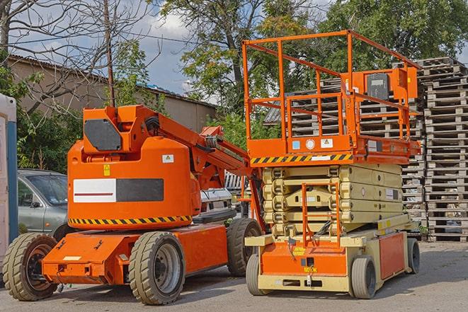 warehouse forklift in action during a busy workday in Batavia, IL